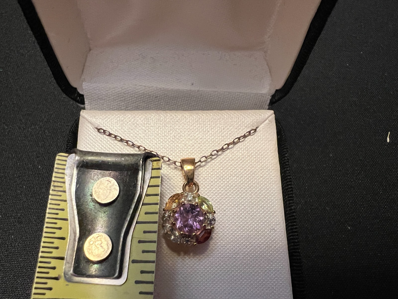 Gold Over Sterling Silver Multi Gemstone Cluster Pendant Necklace 18″ Box Chain