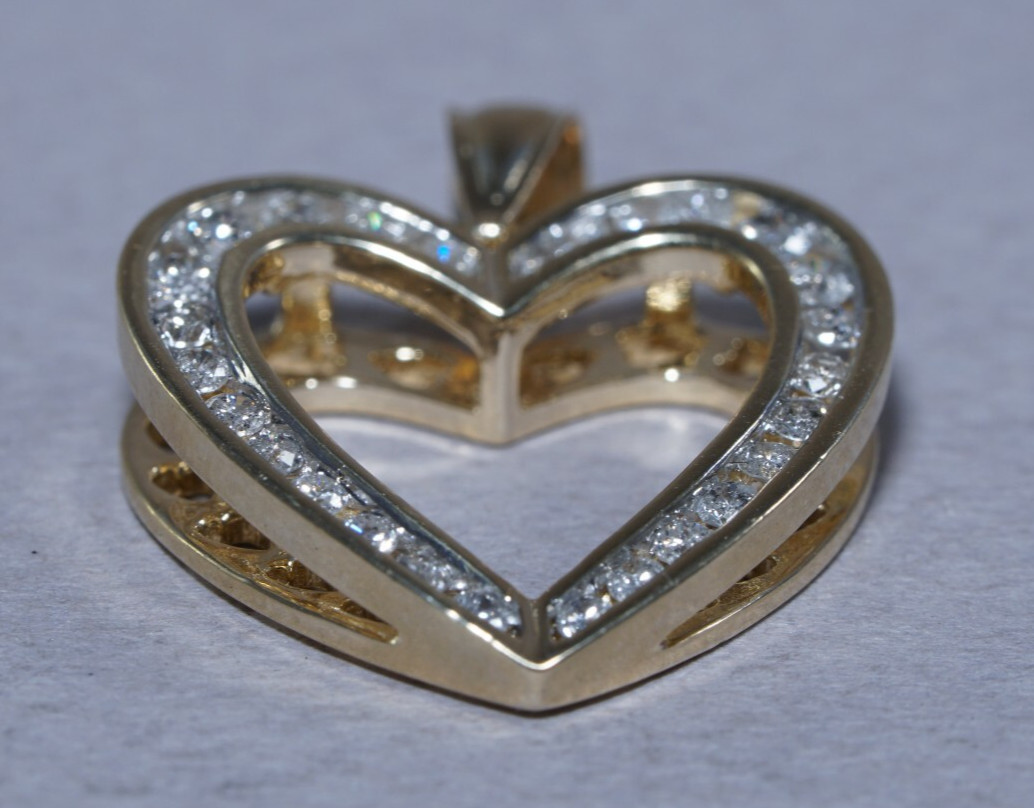 14K Yellow Gold 1/2ctw *HEART* Natural Diamond Pendant, 3.4grams