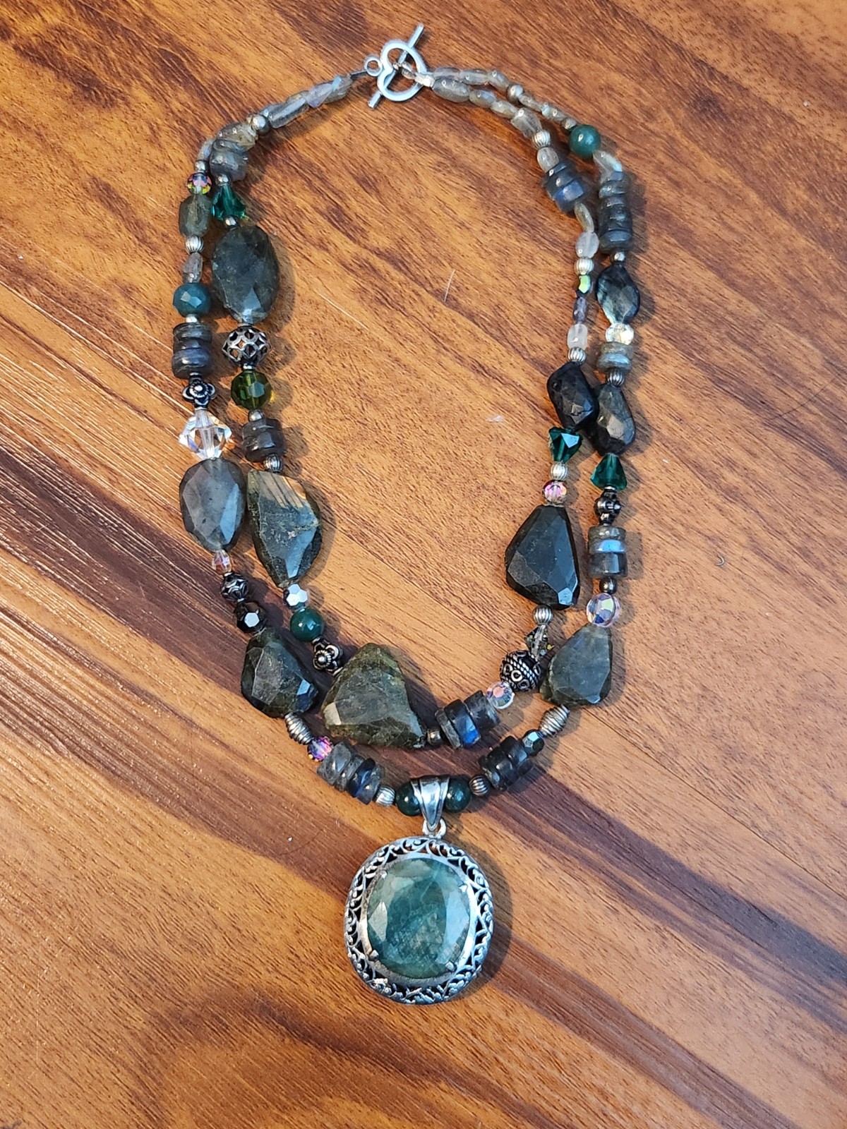 Hand Cut Rock Crystal Smoky Green Blue Quartz Necklace Sterling 925 Classy Beads