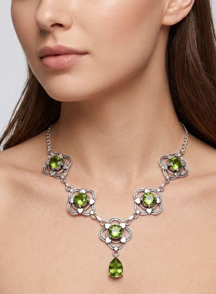 Green Peridot Gemstone 925 Sterling Silver Jewelry Necklace Size-17-18″