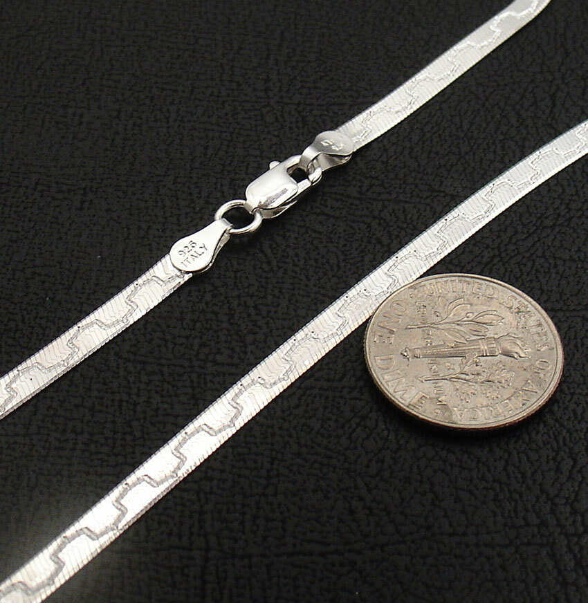 Reversible Diamond Cut Herringbone Bracelet Chain Necklace Solid 925 Silver