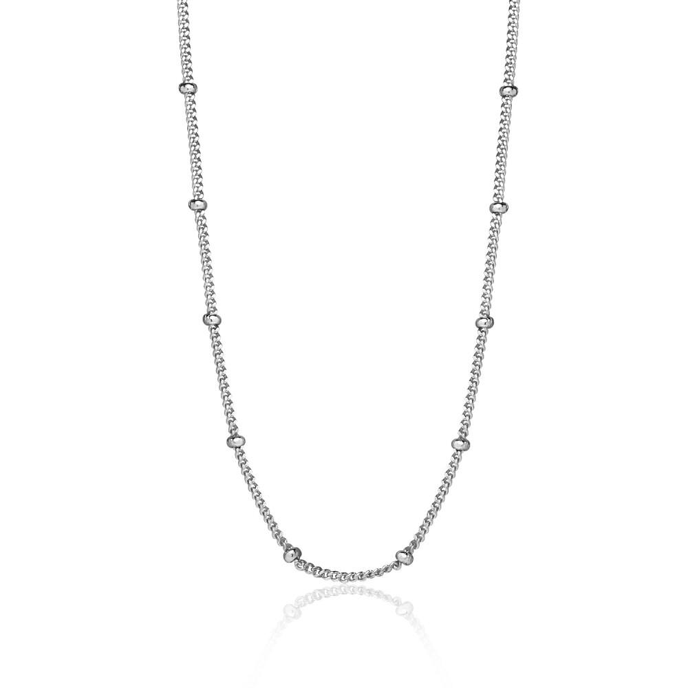 Bead Station 2mm Cable Chain Necklace in Sterling Silver, 18 Inches