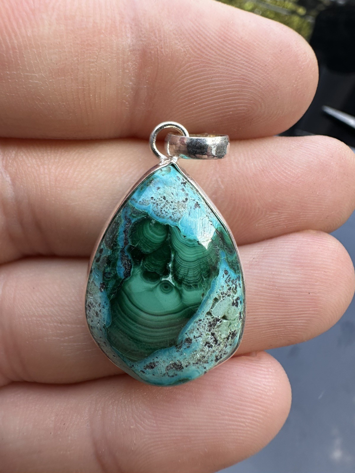 Malachite Chrysocolla 925 Sterling Silver Pendant Natural C2