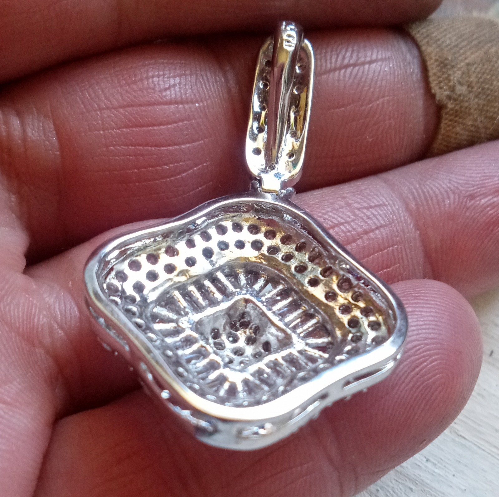 Square Moissanite Cluster Pendant in Sterling Silver 925, White Gold Look, New