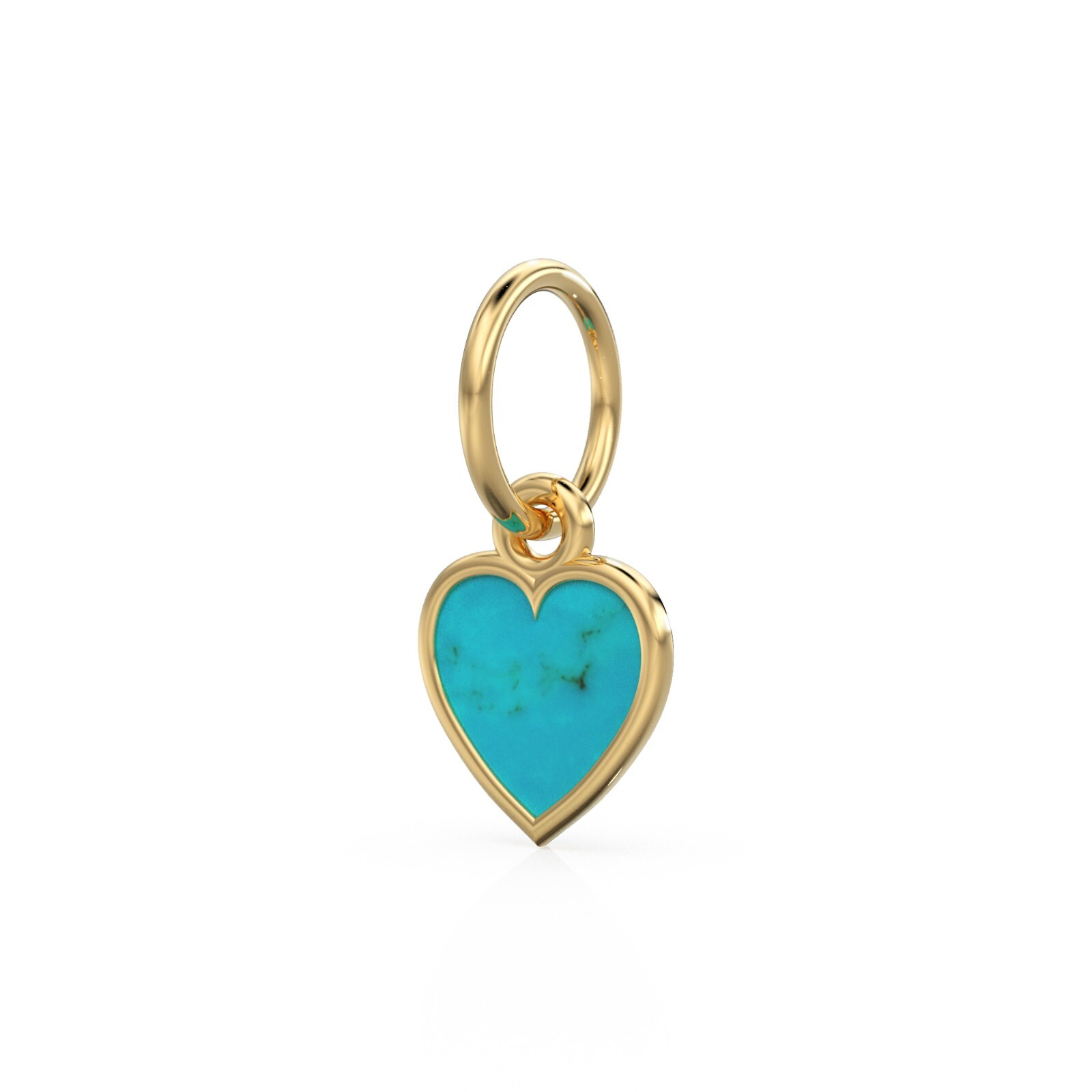 14K Solid Gold Turquoise Heart Charm Pendant Natural Blue Gemstone Jewelry