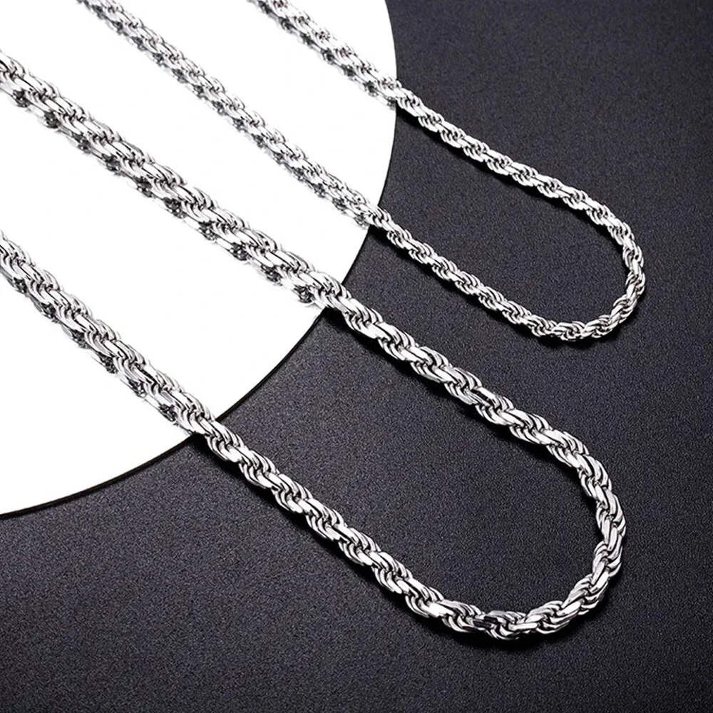 4mm Diamond Cut Solid 925 Sterling Silver Italian Rope Chain Men’s Necklace