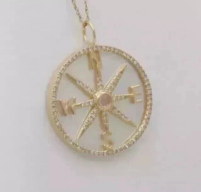 14k Yellow Gold Plated 1 Ct Lab Created Diamond Women’s Compass Charm Pendant
