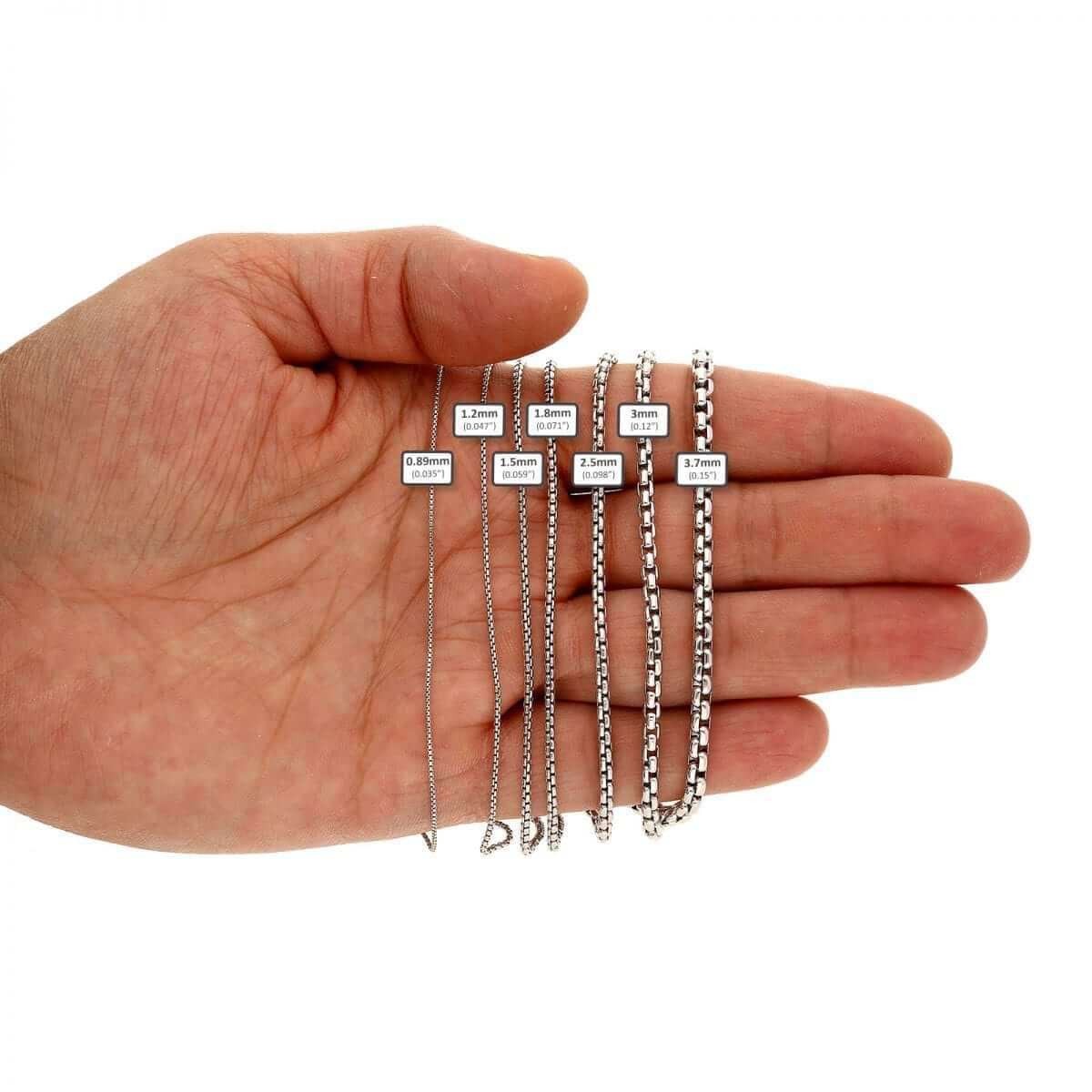 925 Sterling Silver Rhodium Italian Solid Round Box Chain 0.85-3.7mm 16-30″
