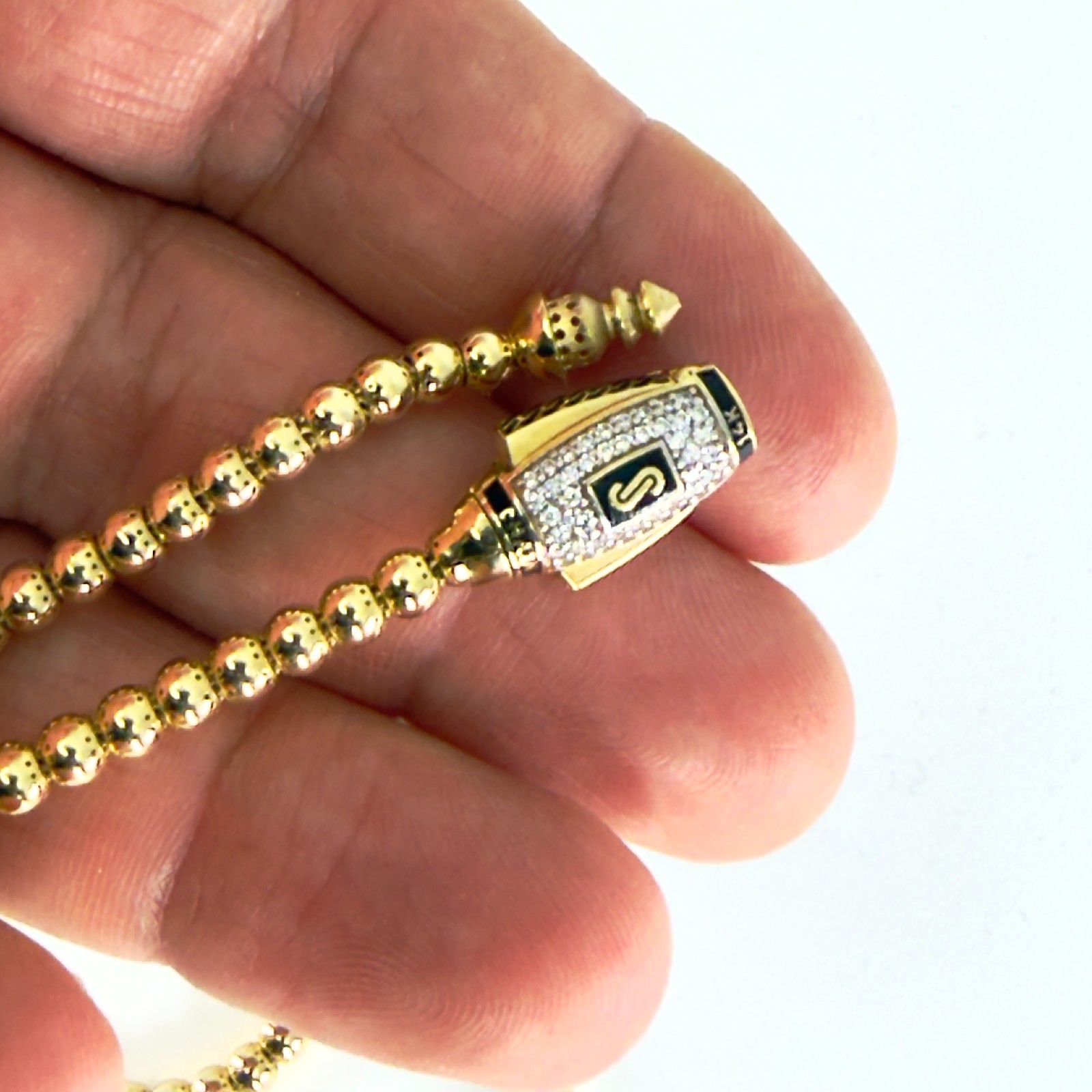 Monaco Chain BUB Pave Lock Necklace 14K Gold 3.8mm 22 inch Swarovski Mens