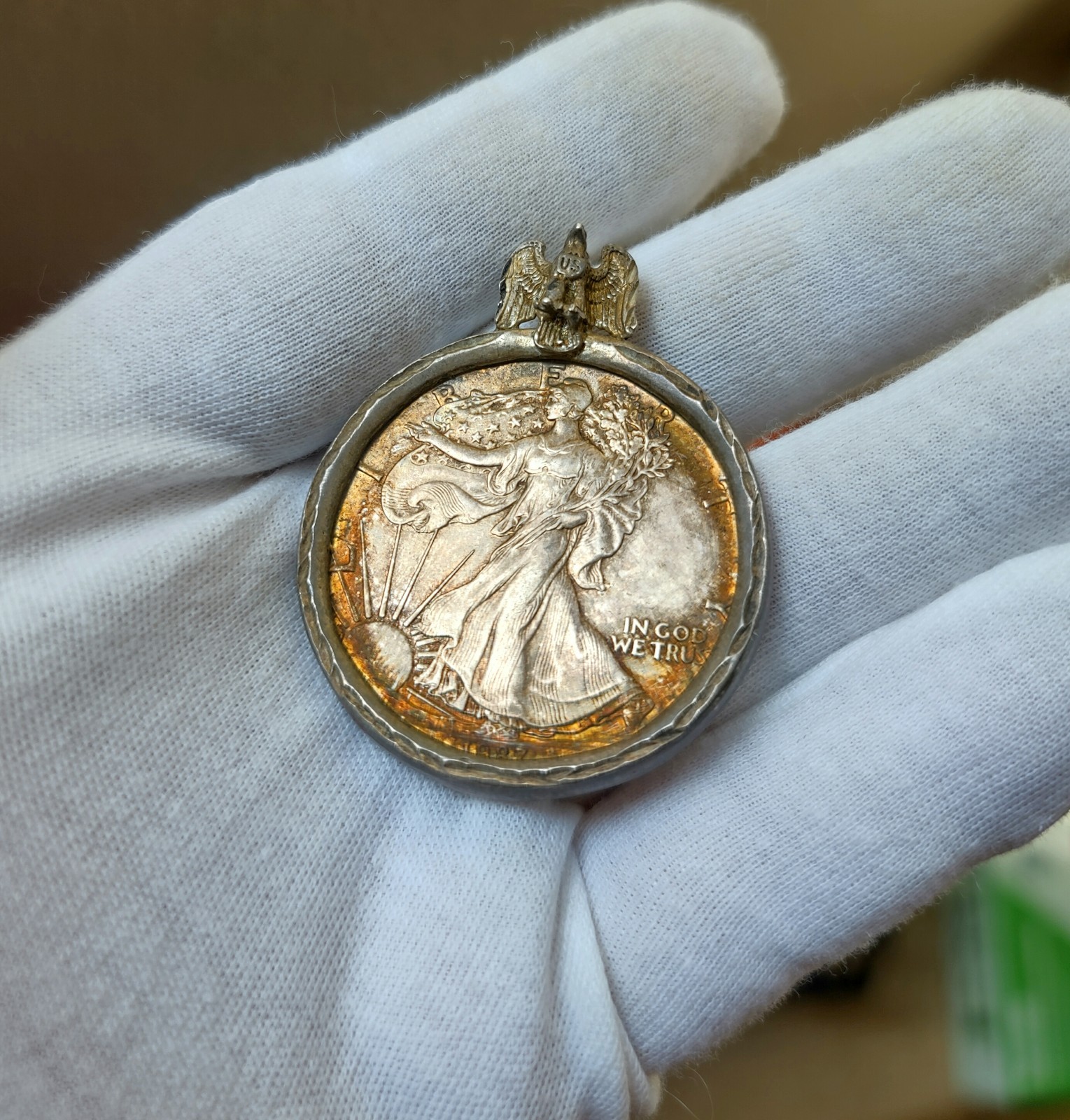 1987 American Silver Eagle 1 oz .999 Coin Pendant w/ Handmade Sterling Bezel