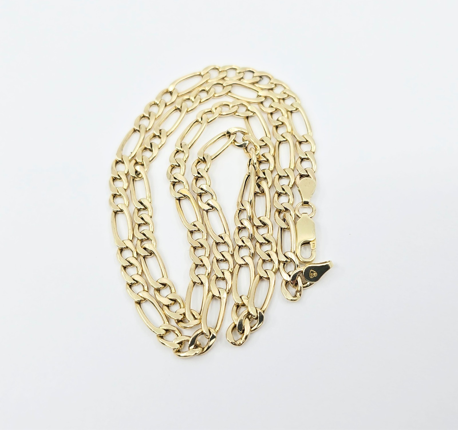 Beautiful 14K Solid Yellow Gold Designer Figaro Link Chain Necklace – 21.25″ L