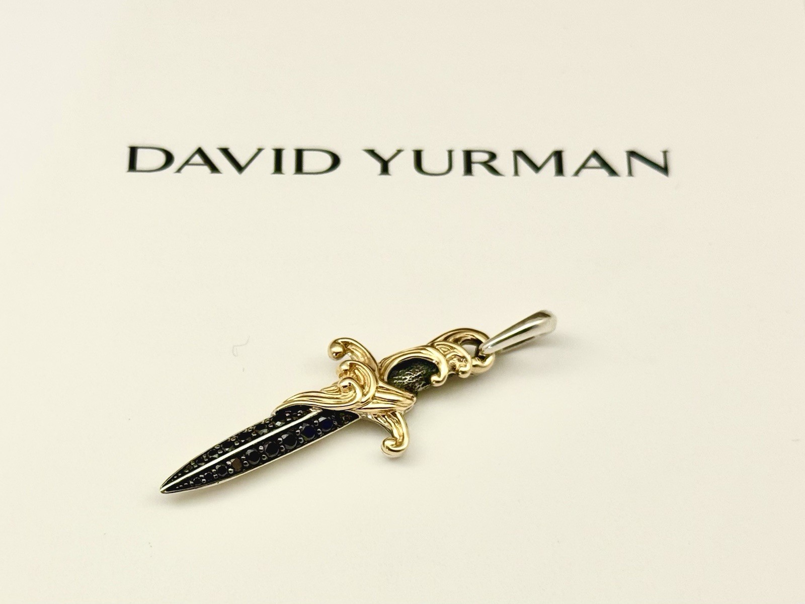 DAVID YURMAN DAGGER AMULET SterlingSilver ,18K Yellow Gold,Black Diamonds, 44mm