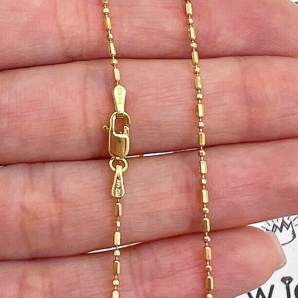 Solid 14K Yellow Gold 1.1mm Ball & Bar Beaded Chain Necklace 16″ 18″ 20″