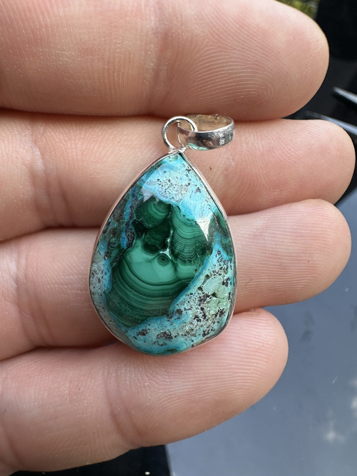 Malachite Chrysocolla 925 Sterling Silver Pendant Natural C2
