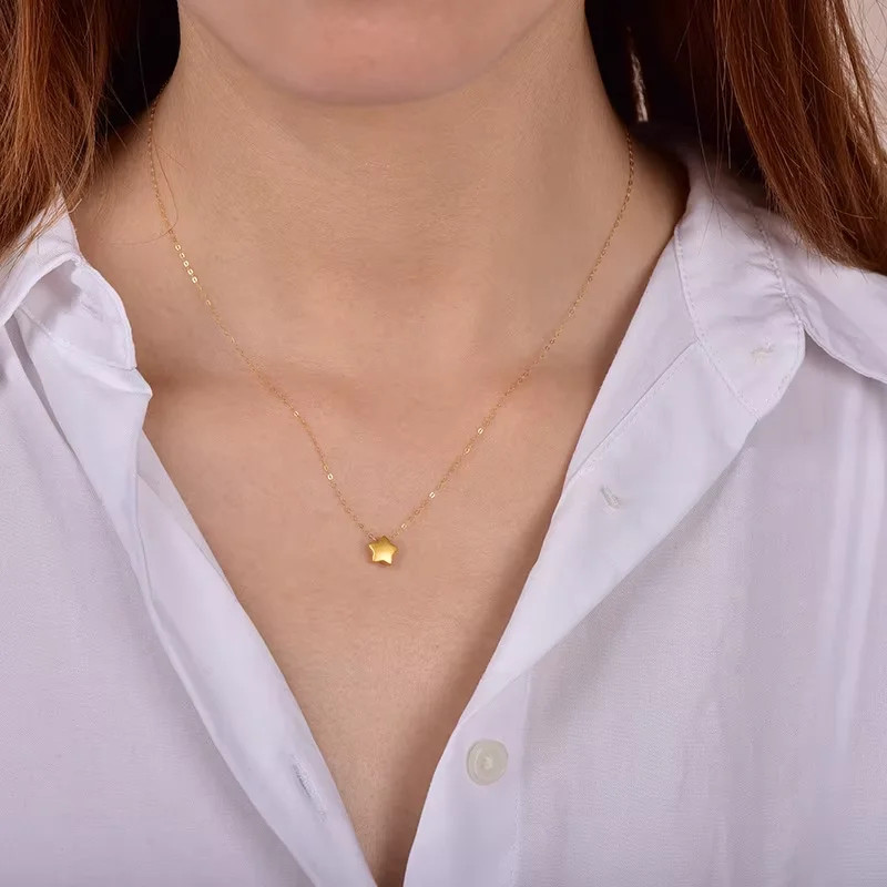 999 Pure Gold Real 24K Gold Star Pendant Necklace Solid Gold for Women Fine Jewe