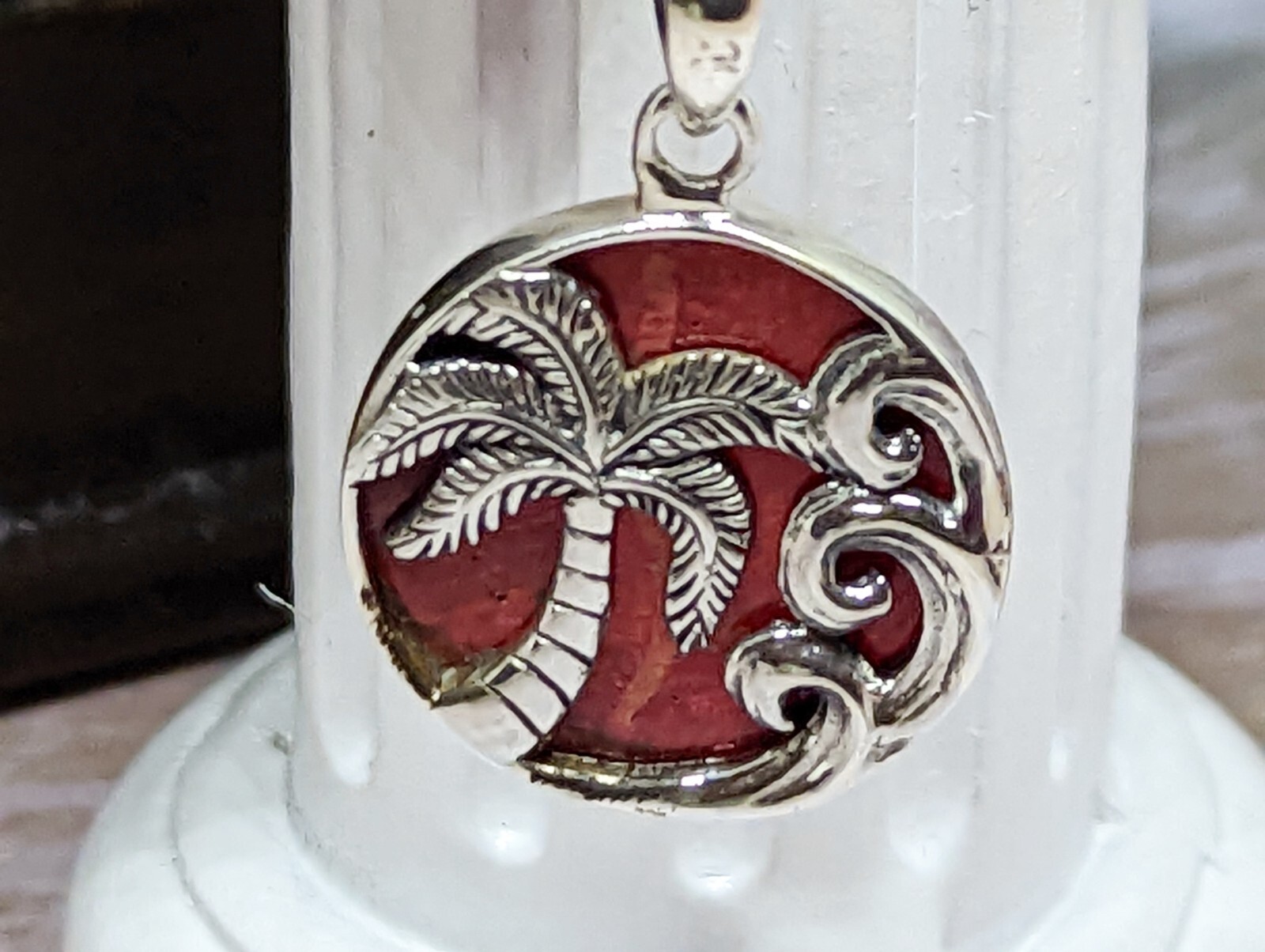 Sterling Silver Palm Tree, Waves and Coral Necklace