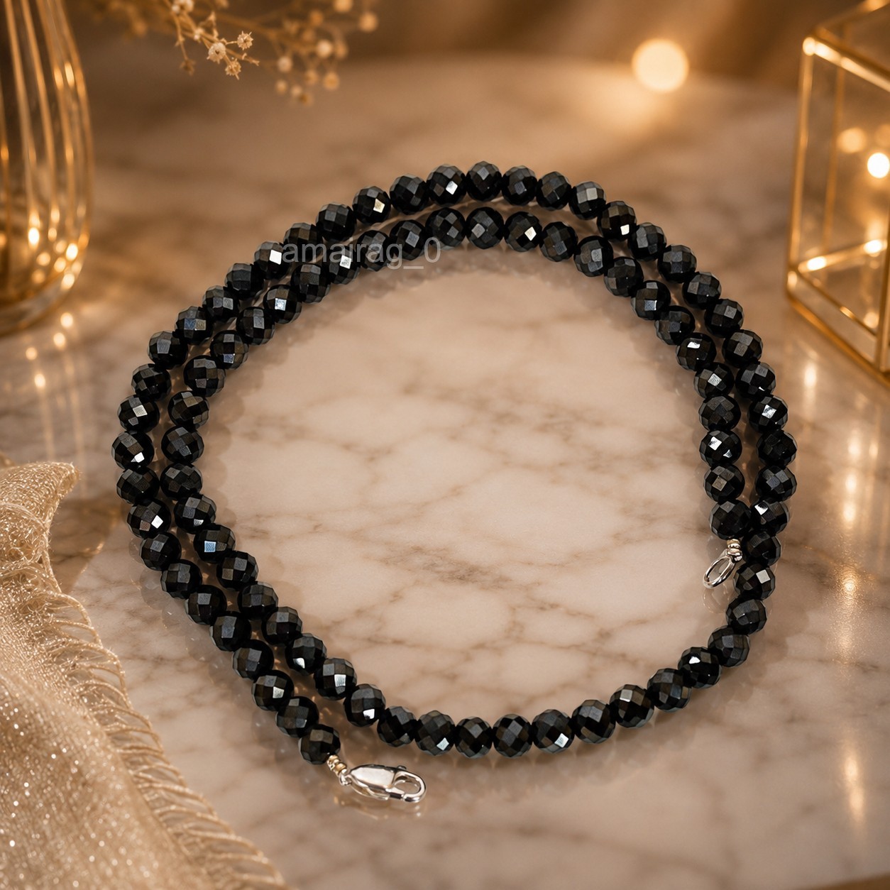 6mm 22″ Inches Black Diamond Necklace Round Faceted Quality AAA Certified