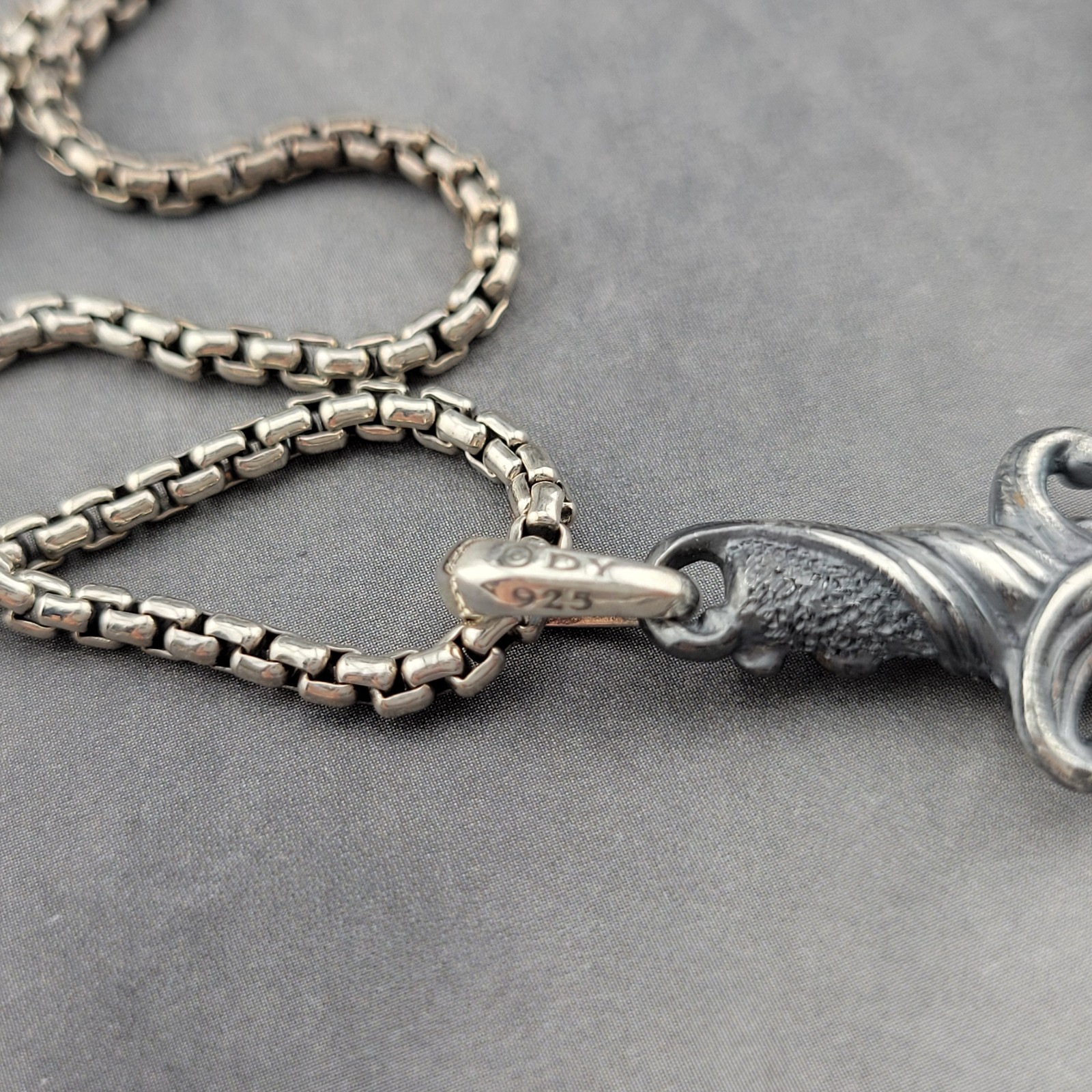 David Yurman Sterling Silver & Black Diamond Wave Dagger Pendant w/ 20 in Chain