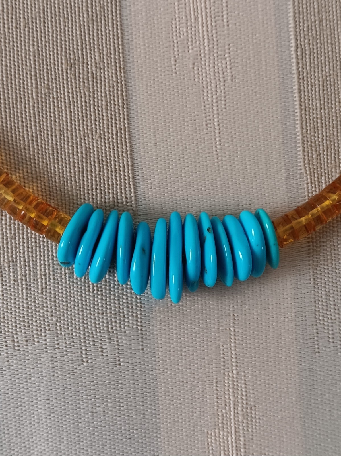 Beautiful Natural Amber Heishi And Sleeping Beauty Turquoise Necklace 21 In 925