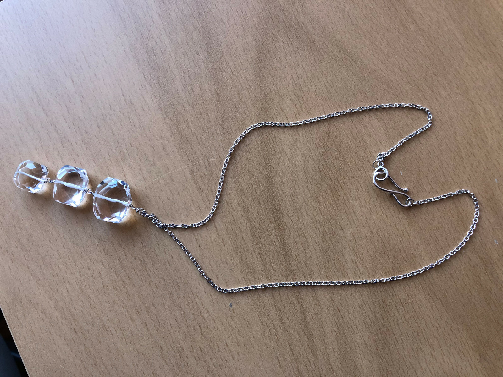 ARTISAN ROCK CRYSTAL CLEAR COLORLESS QUARTZ LONG NECKLACE 925 STERLING DESIGNER
