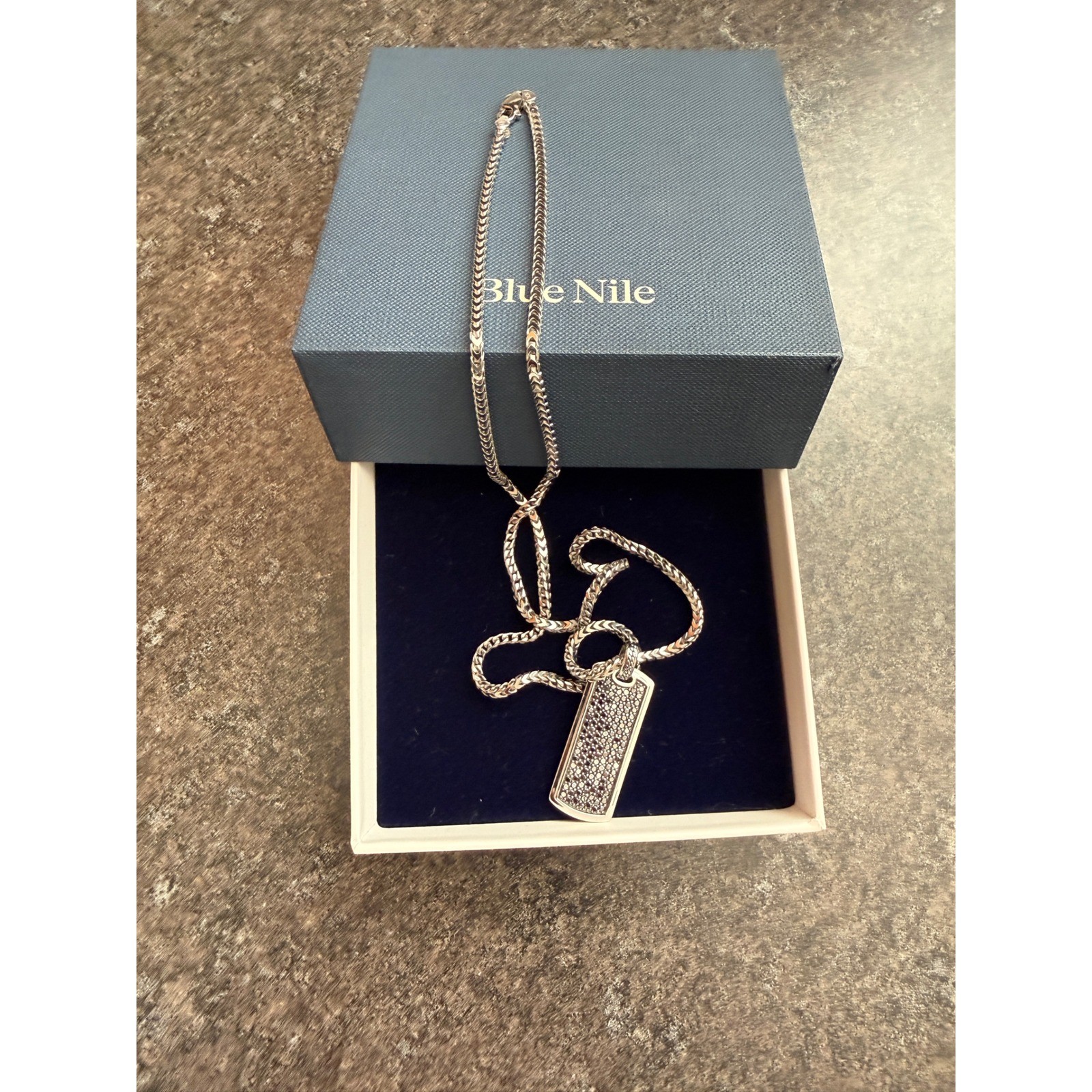 Blue Nile Mens Sterling Silver Black Diamond Tag Pendant Necklace 24 In
