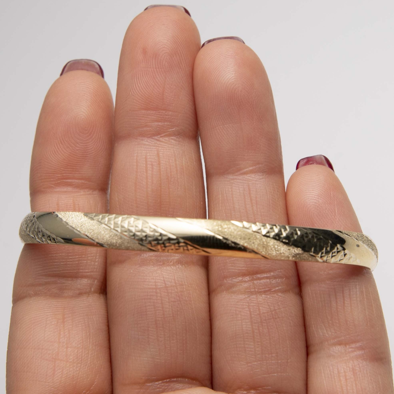 6mm Diamond-Cut Bangle Bracelet Real 10K Yellow Gold Size 8