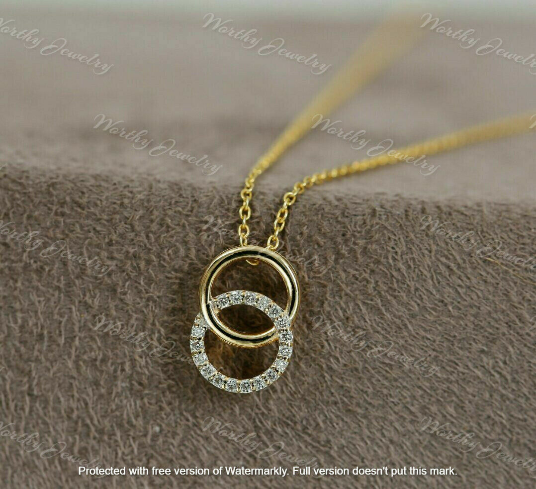 0.20Ct Round Cut VVS1/D Diamond Circle Pendant 14K Yellow Gold Finish Free Chain