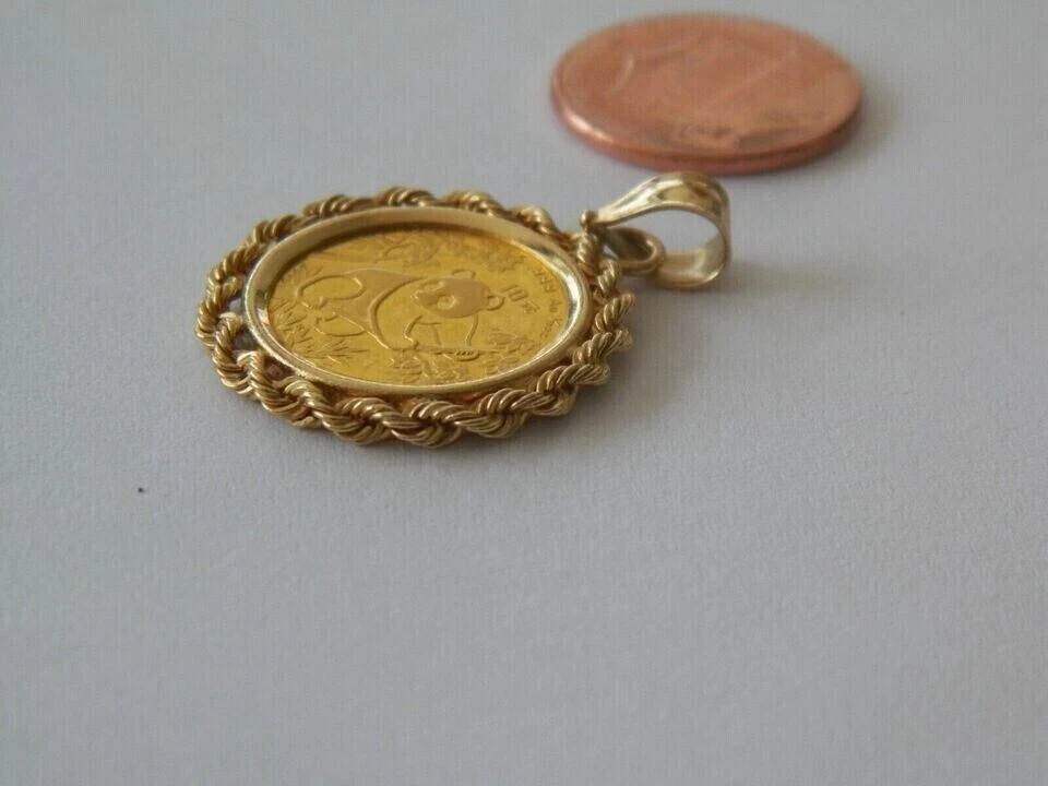 Without Stone Chinese Panda Bear Coin Pendant Free Chain 14k Yellow Gold Plated