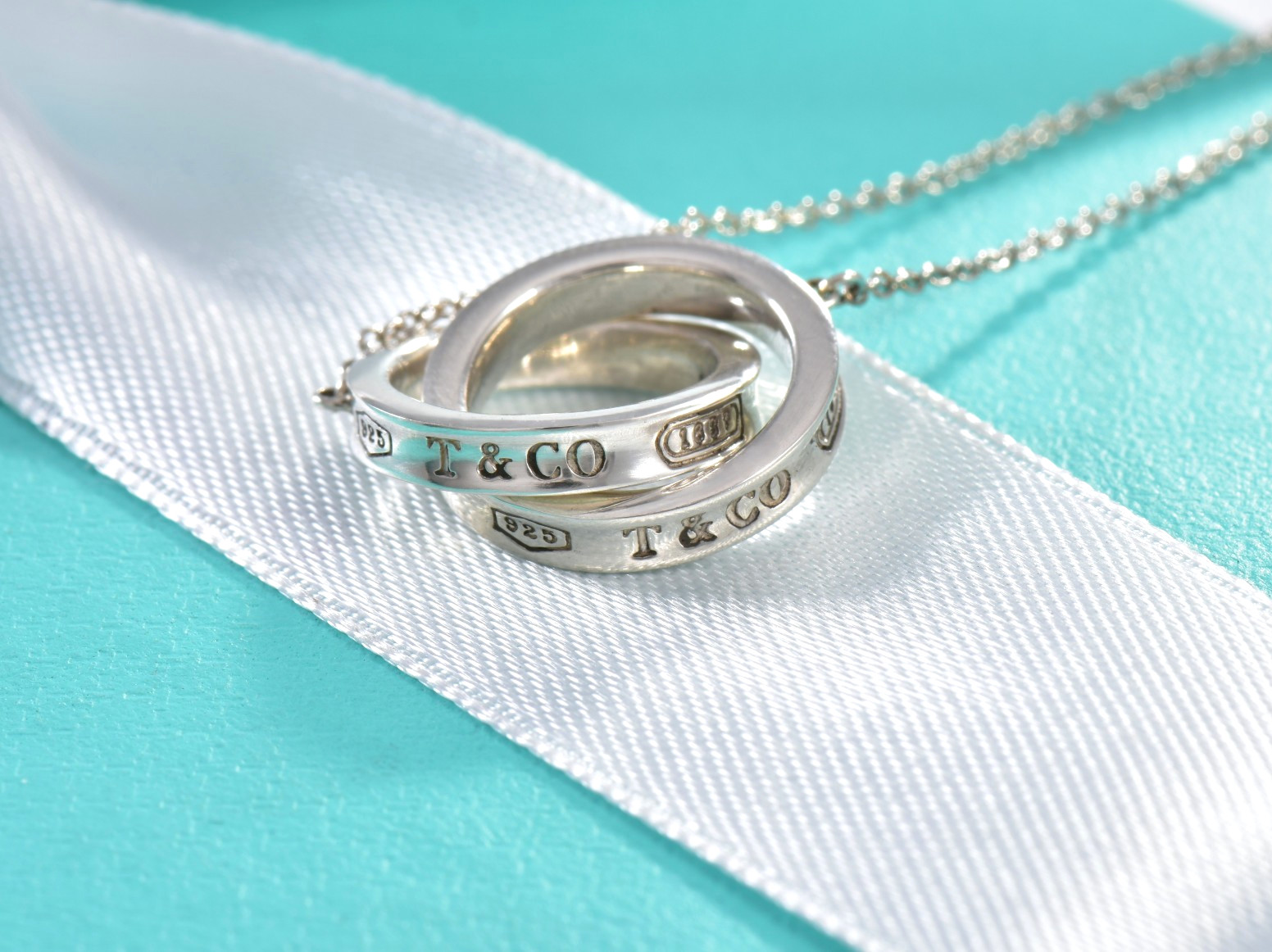 Tiffany & Co Silver 1837 Interlocking Rings Circles 16.5″ Necklace in Box Pouch