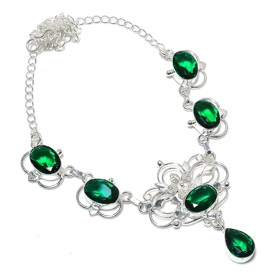 Chrome Diopside Gemstone Handmade 925 Sterling Silver Jewelry Necklace Size 18″
