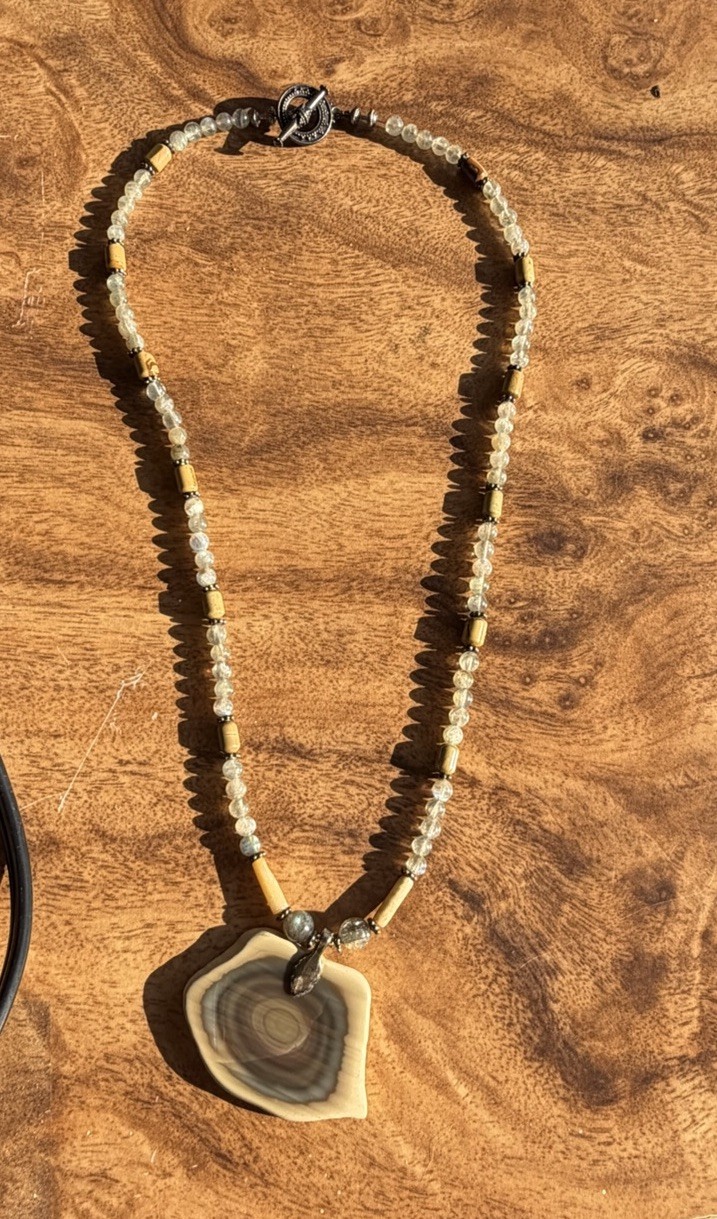 Vintage Southwest Sterling Silver Quartz Jasper Beaded Necklace With Pendant 925