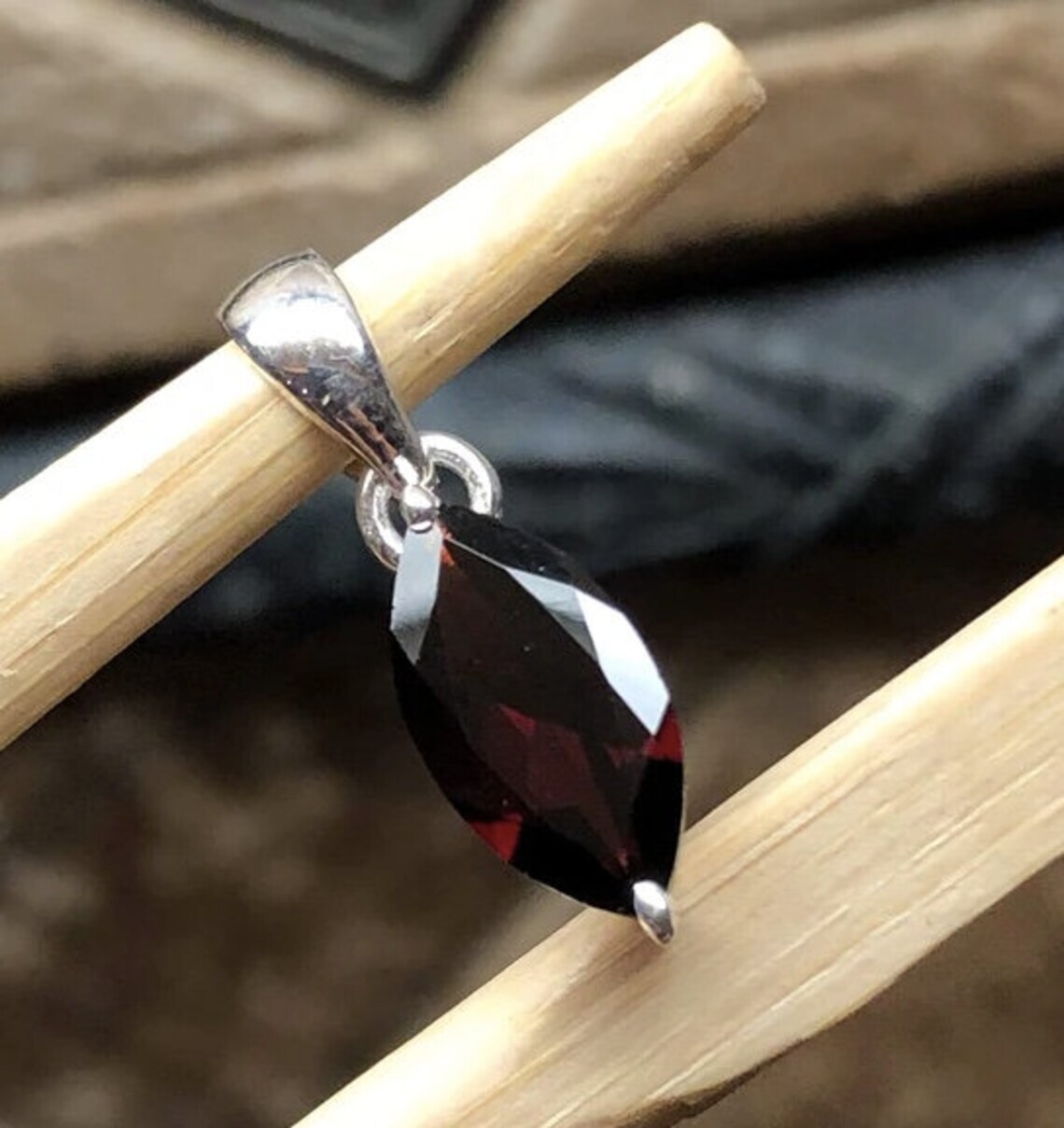 Natural Marquise Red Garnet Gemstone 925 Sterling Silver Pendant Gift for Him