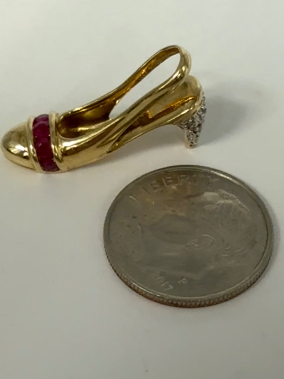 10K 5 Ruby & Diamond High Heel Slingback Pendant/Slide 2.4 g