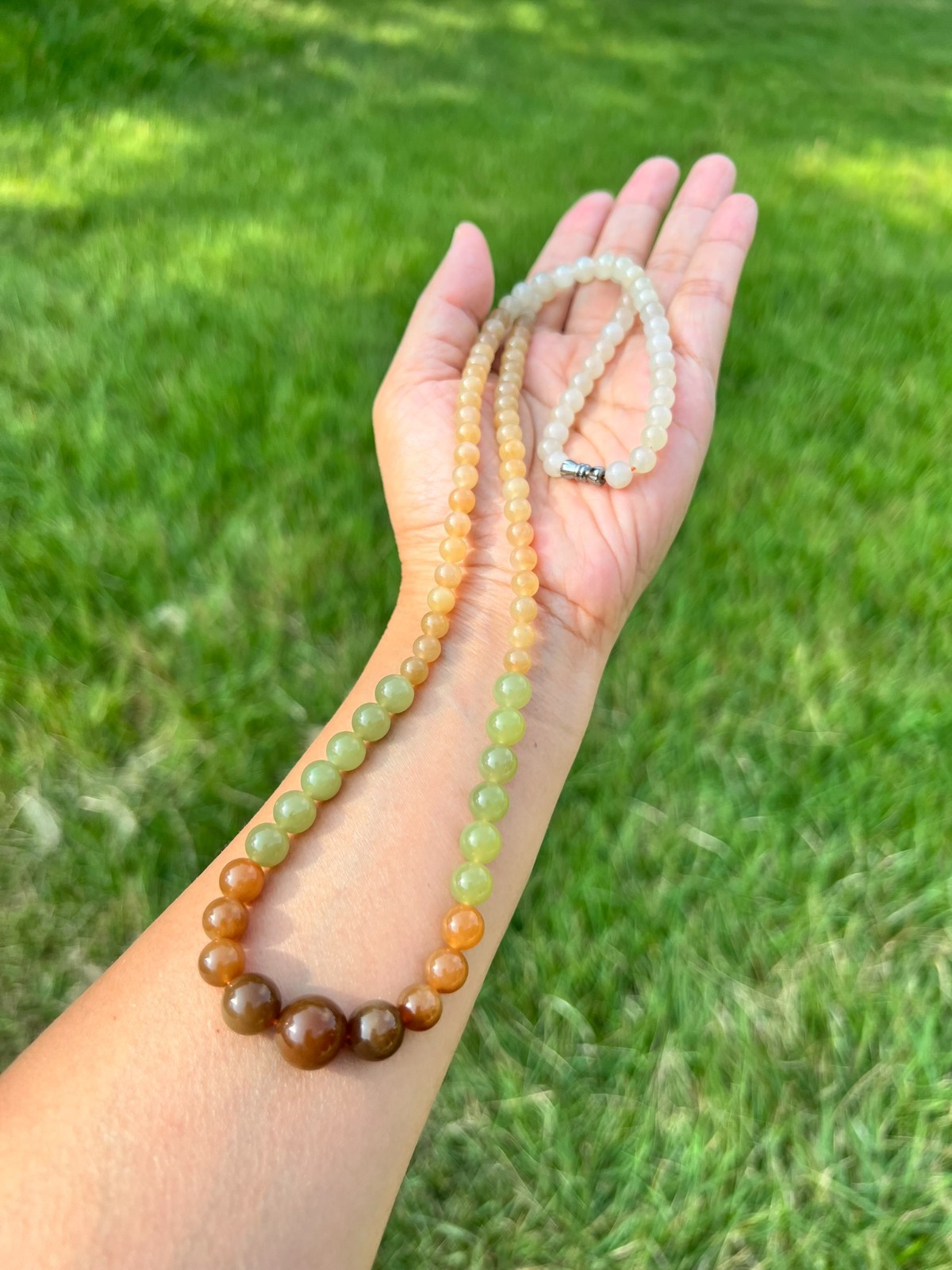 Only one! Top Gorgeous Genuine Nephrite Jade Bead 24″ Necklace H323 b