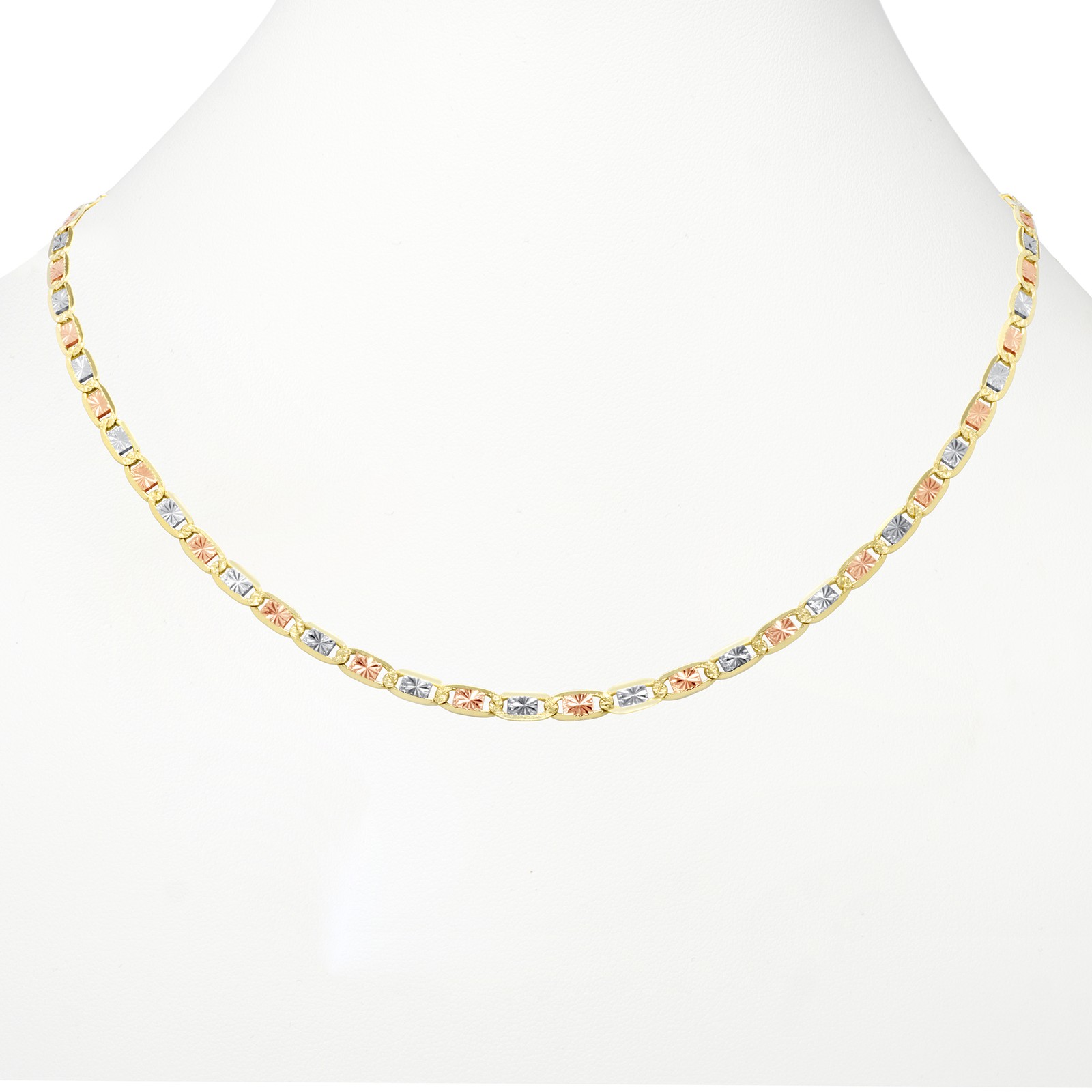 10K Tri Color Gold 1.5mm-5mm Valentino Mariner Anchor Chain Necklace 16″- 26″