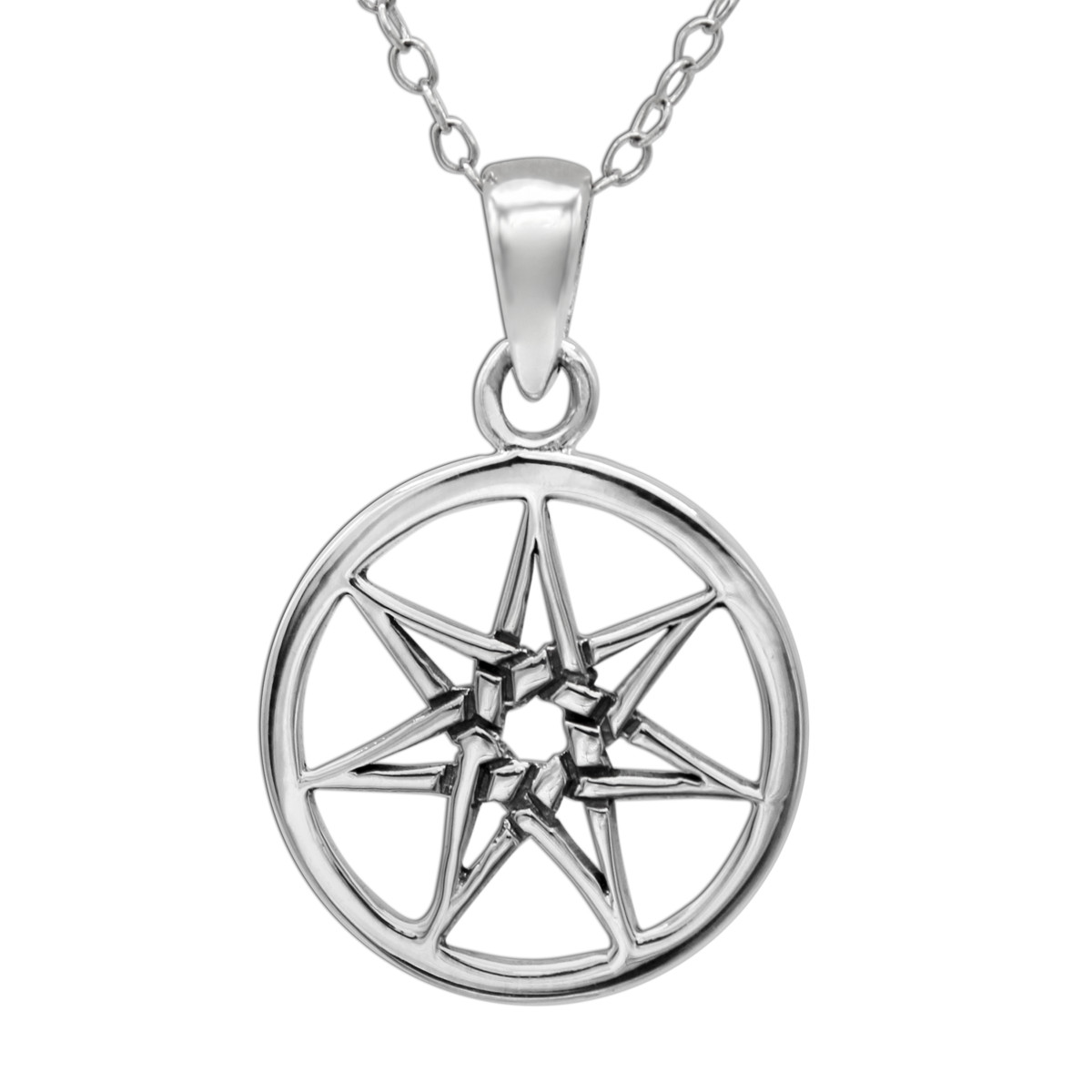 Fairy Star Pendant Necklace – Sterling Silver Septagram Faery 7 Point Star – 18″
