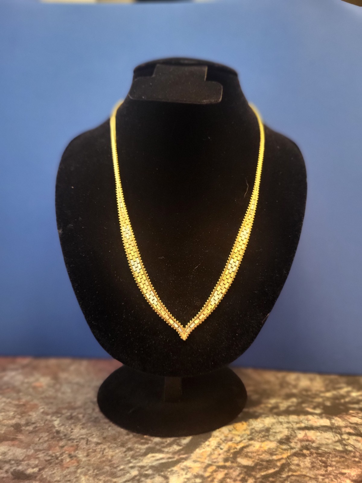 Vintage 14kt Tri-Color Gold Necklace 17in Brick Pattern 16 grams