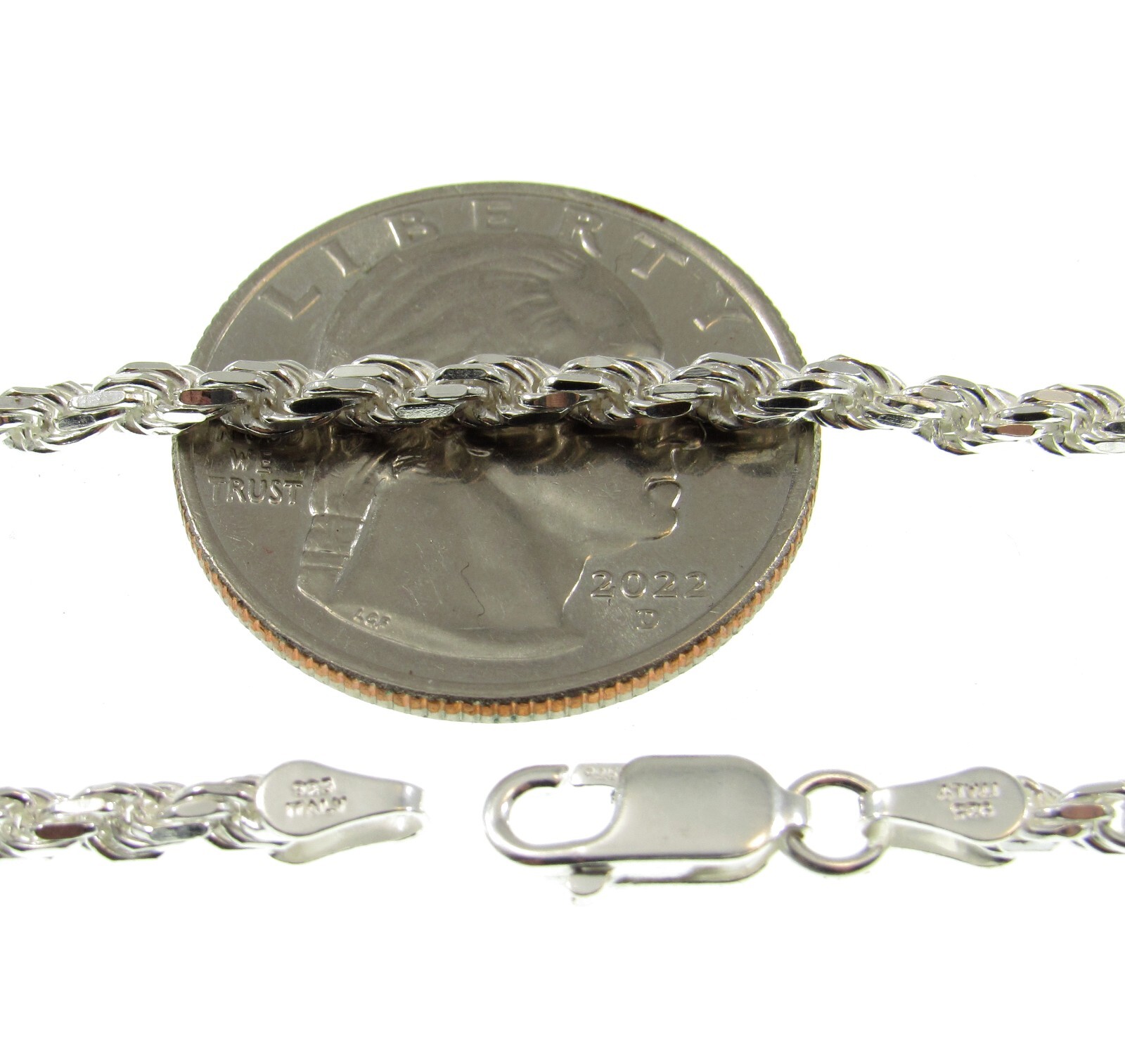 3MM Solid 925 Sterling Silver Italian DIAMOND CUT ROPE CHAIN Necklace Italy