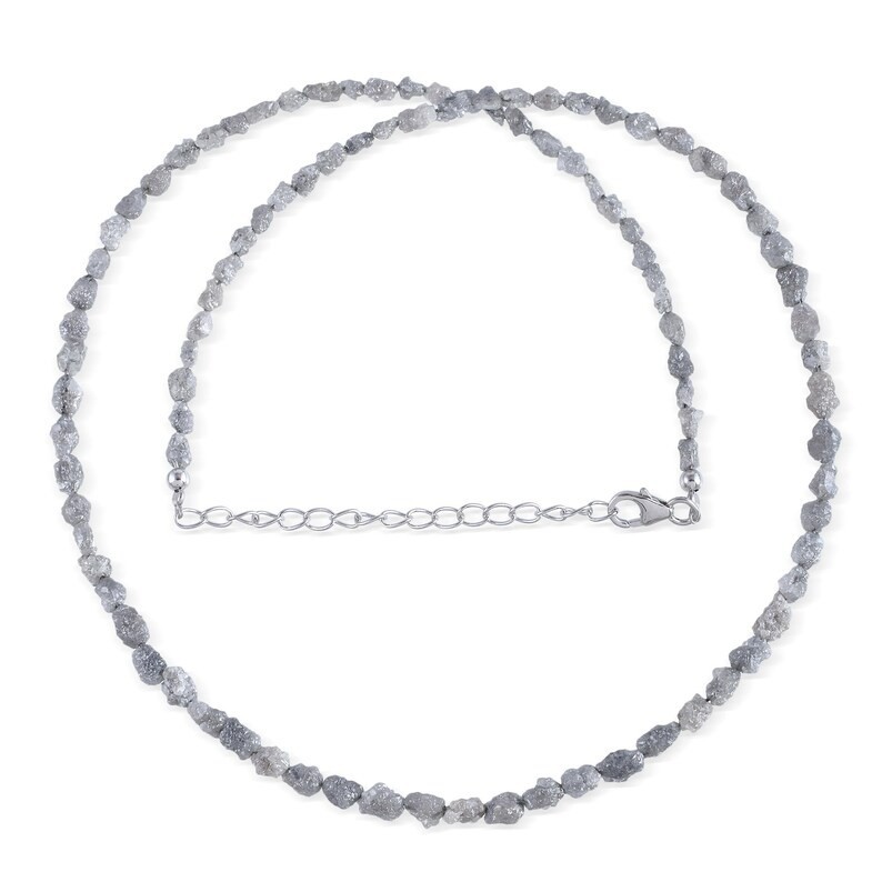 Natural Rough Gray Diamond Nuggets Beaded Necklace 925 Sterling Silver Gift 18″