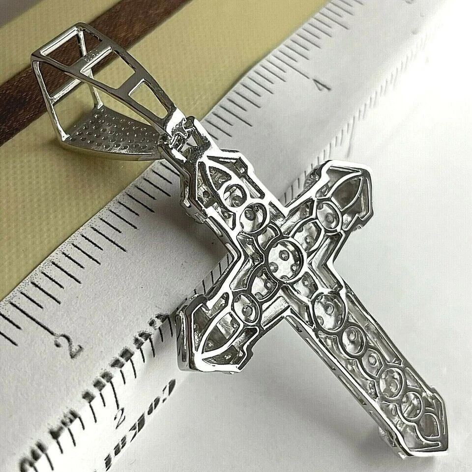 2Ct Lab-Created Diamond Round Cut Cluster Cross Pendant 14K White Gold Plated
