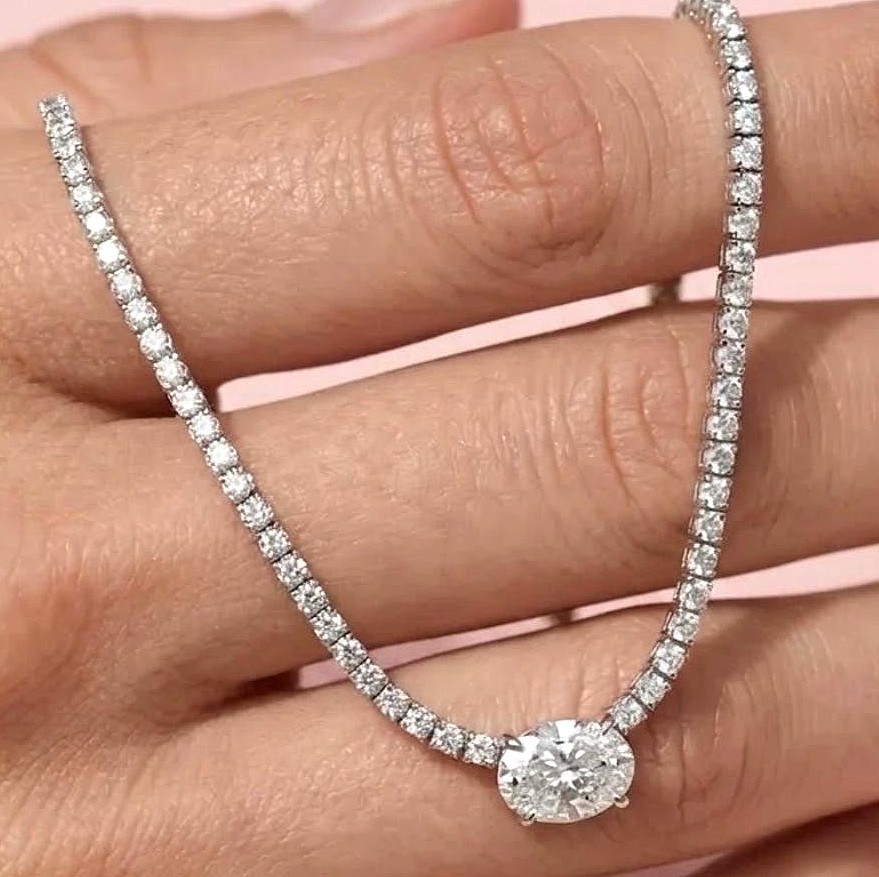 925 Silver, Gorgeous White Diamond Tennis Necklace, 3mm Certified Treated