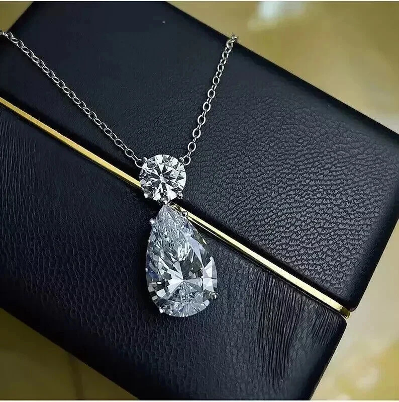 4Ct Pear Cut Lab-Created Diamond Wedding Women’s Pendant 14k White Gold Finish