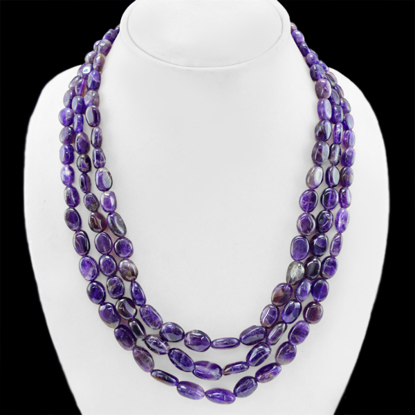 502.00 CTS NATURAL 3 STRAND PURPLE AMETHYST OVAL SHAPE BEADS NECKLACE (RS)