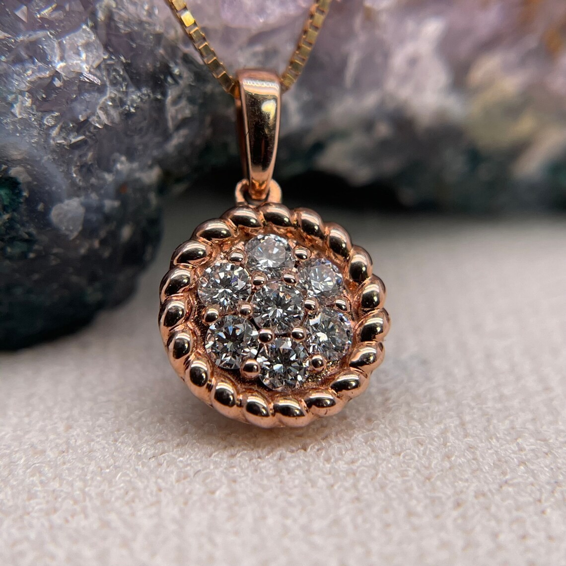 0.77 CT Round VS/SI Lab Grown Diamond Women Cluster Necklace 10K Rose Gold