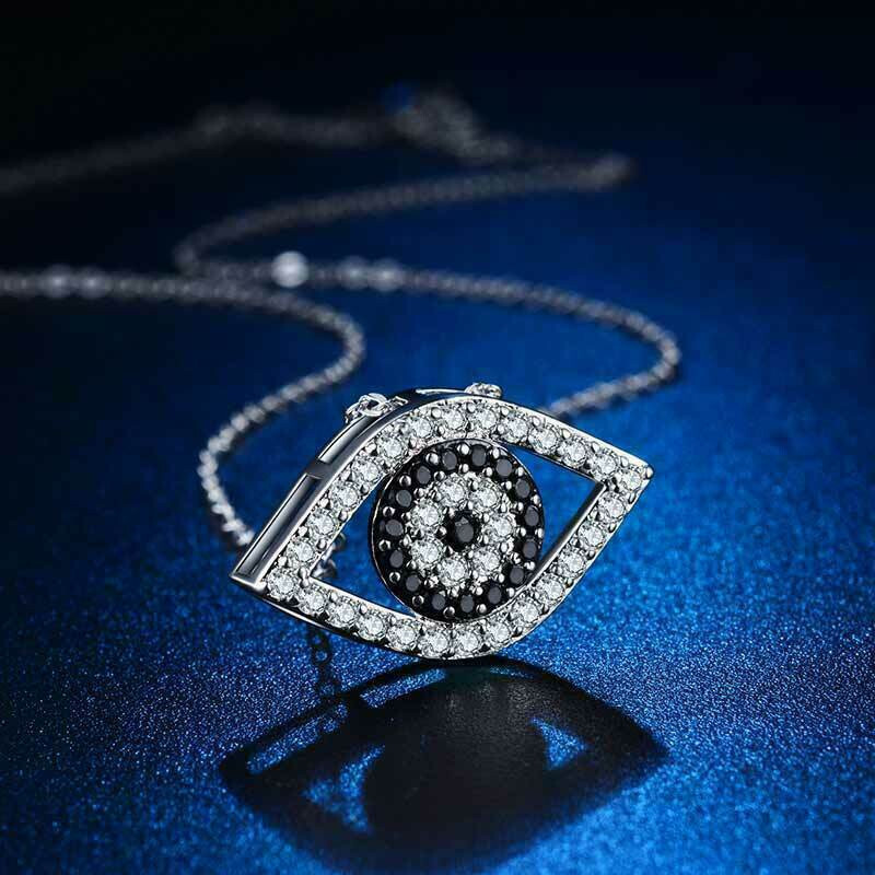 1Ct Round Diamond Black & White Evil Eye Pendant Necklace 18″ 14K White Gold FN