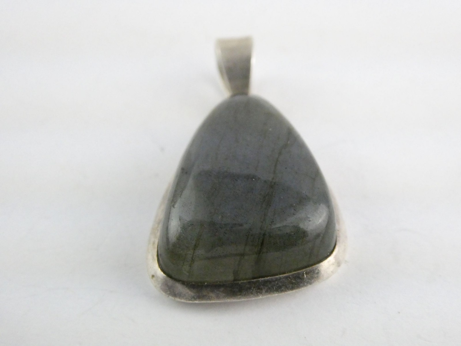 Sterling Silver Labradorite Freeform Cabochon Pendant 10.4g 1.5 Inch Length