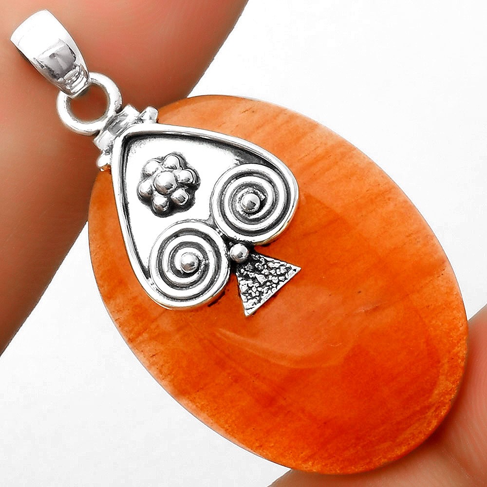 Natural Orange Aventurine 925 Sterling Silver Pendant Jewelry P-1388