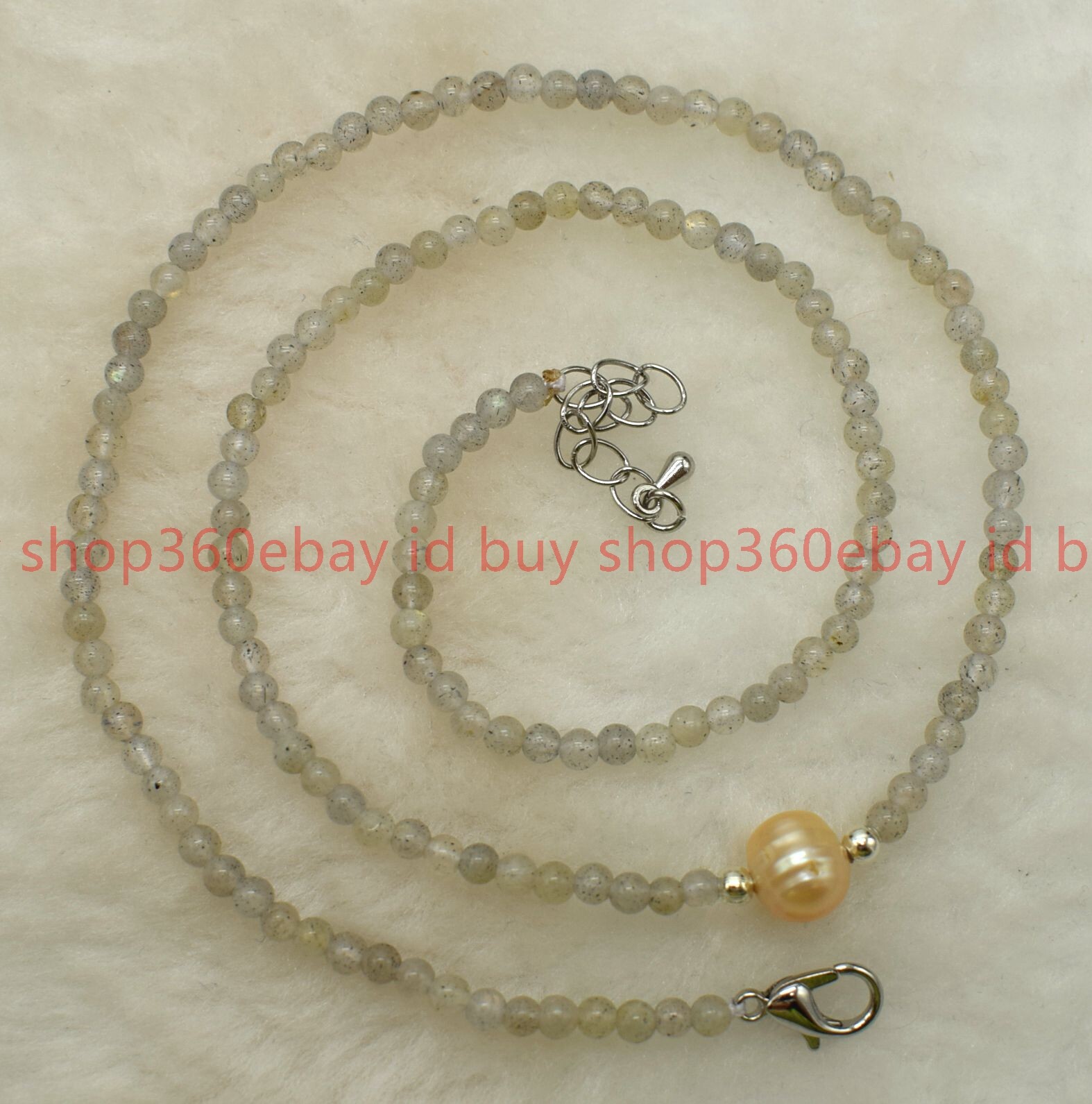 Natural 3mm Gray Labradorite Round Gemstone Beaded Pink Pearl Necklace 16-28in