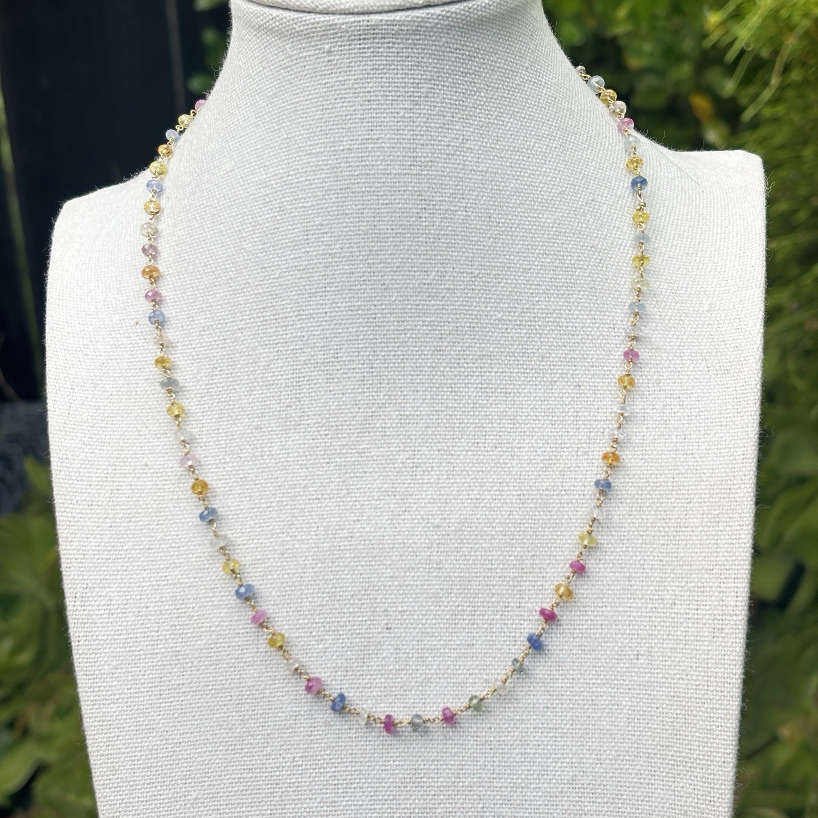 925 Sterling Silver Multi Color Gemstone Single Strand Necklace Gold-tone 18″