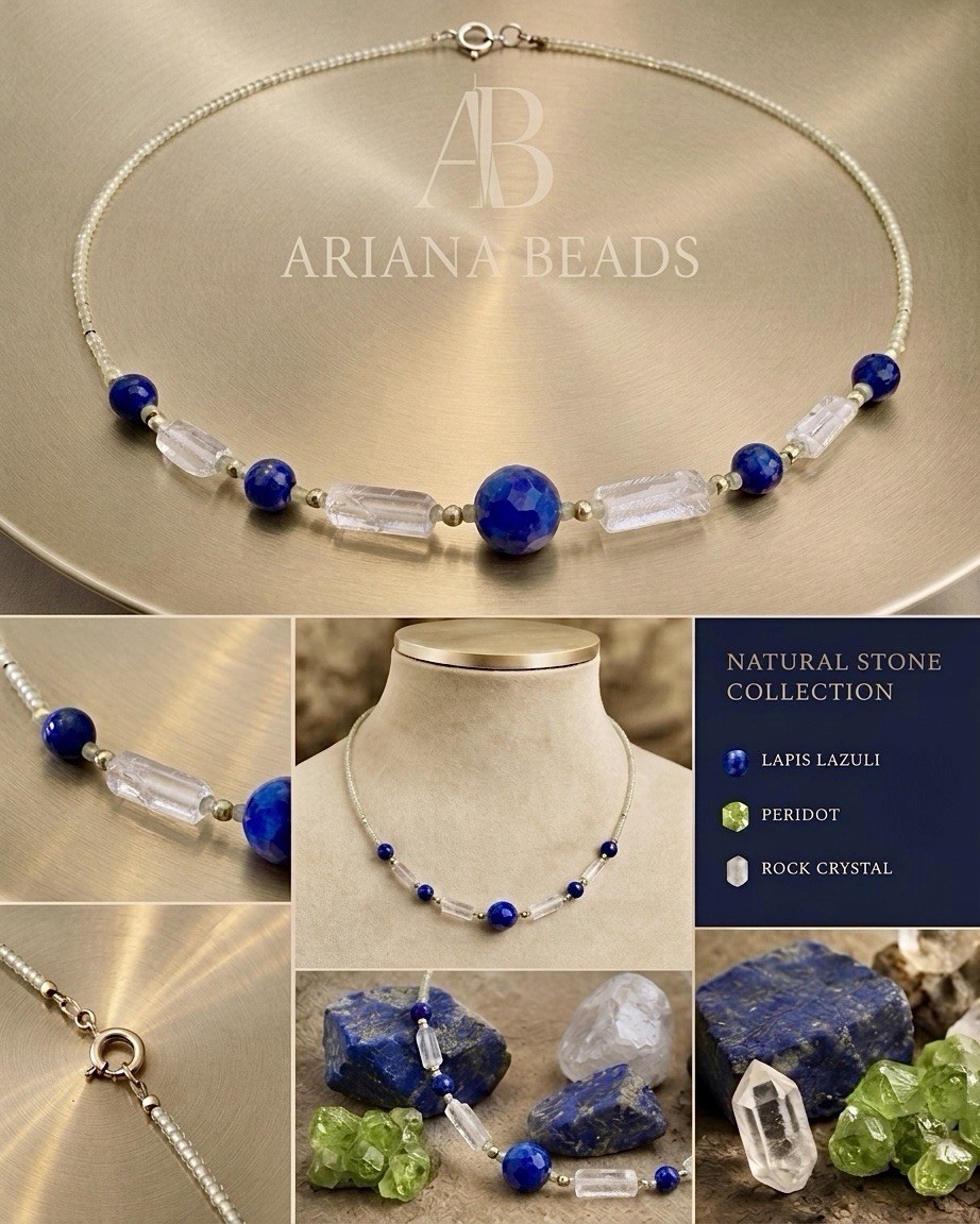 Ariana Beads Lapis Lazuli Garnet Necklace Copper Gold Plated Natural Stone